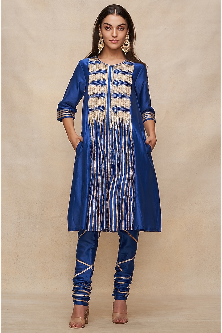 Royal Blue Chanderi Gota Work Churidar Pants by Gulabo By Abu Sandeep at Pernia's Pop Up Shop