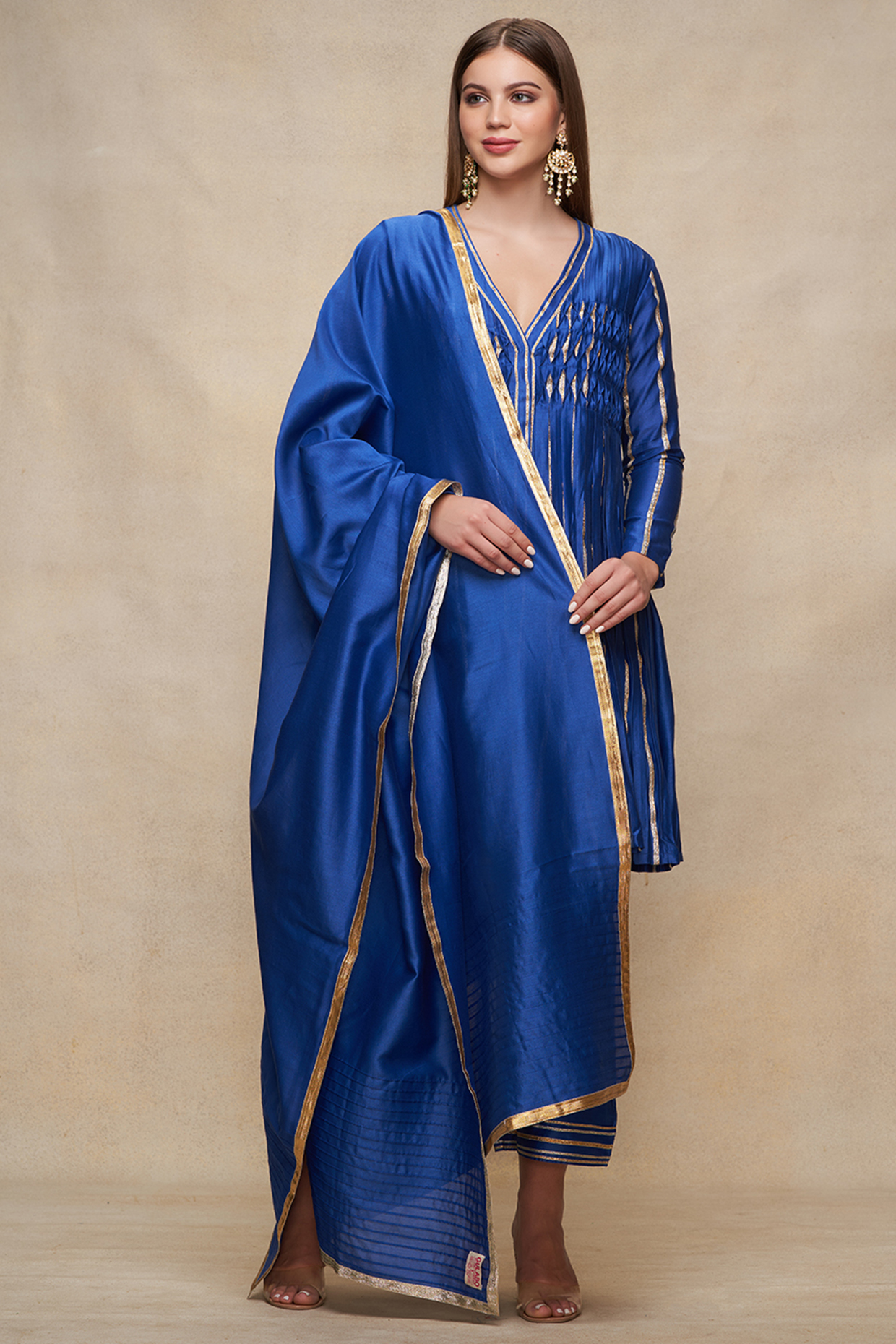 Royal Blue Chanderi Gota Work Dupatta by Gulabo By Abu Sandeep at Pernia's Pop Up Shop