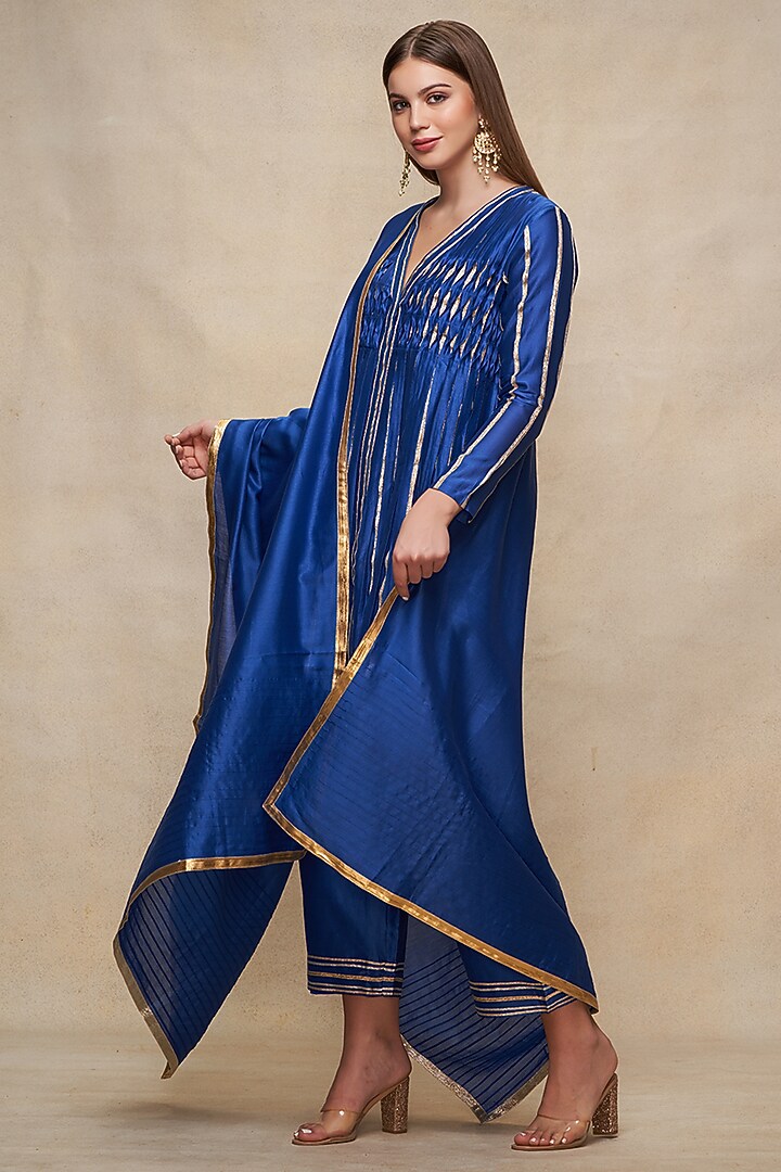 Royal Blue Chanderi Gota Work Dupatta by Gulabo By Abu Sandeep at Pernia's Pop Up Shop