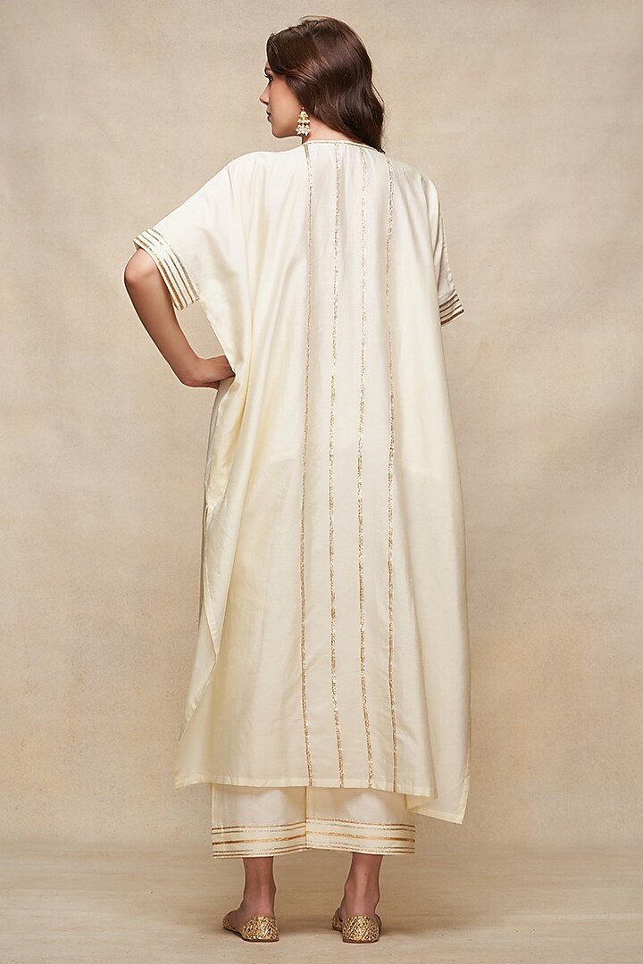Off-White Chanderi Gota Work Pleated Kaftan by Gulabo By Abu Sandeep at Pernia's Pop Up Shop