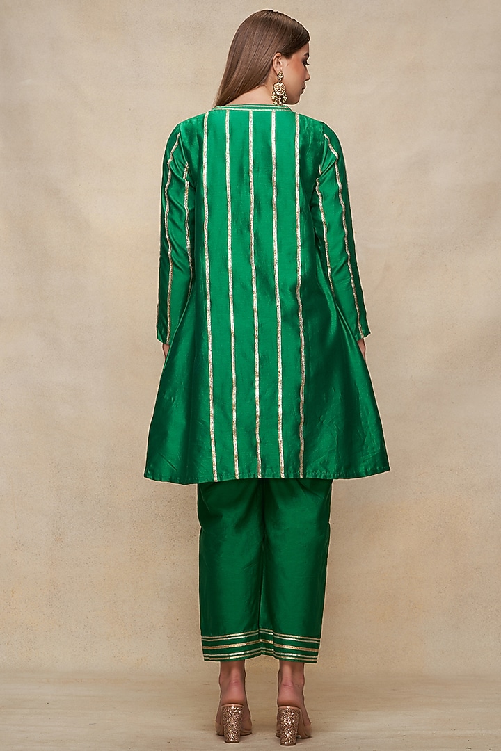 Green Chanderi Gota Work Pleated Kurta by Gulabo By Abu Sandeep at Pernia's Pop Up Shop