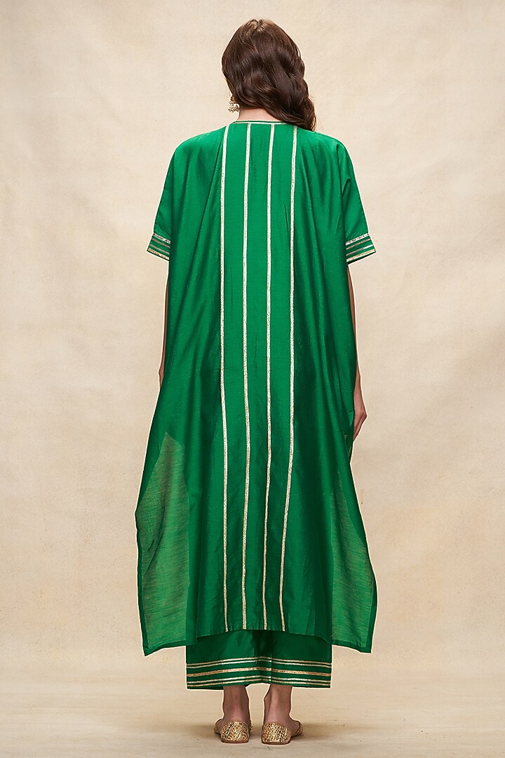 Green Chanderi Gota Work Pleated Kaftan by Gulabo By Abu Sandeep at Pernia's Pop Up Shop