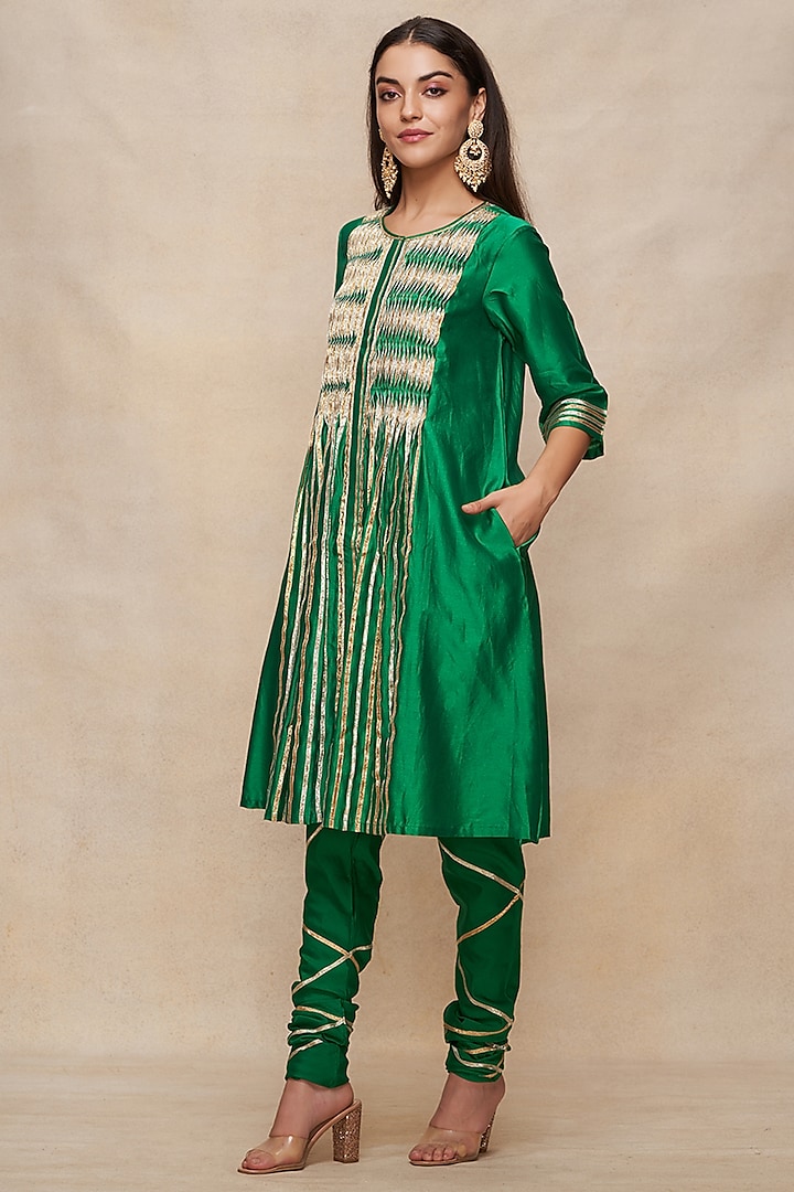 Green Chanderi Gota Work Churidar Pants by Gulabo By Abu Sandeep