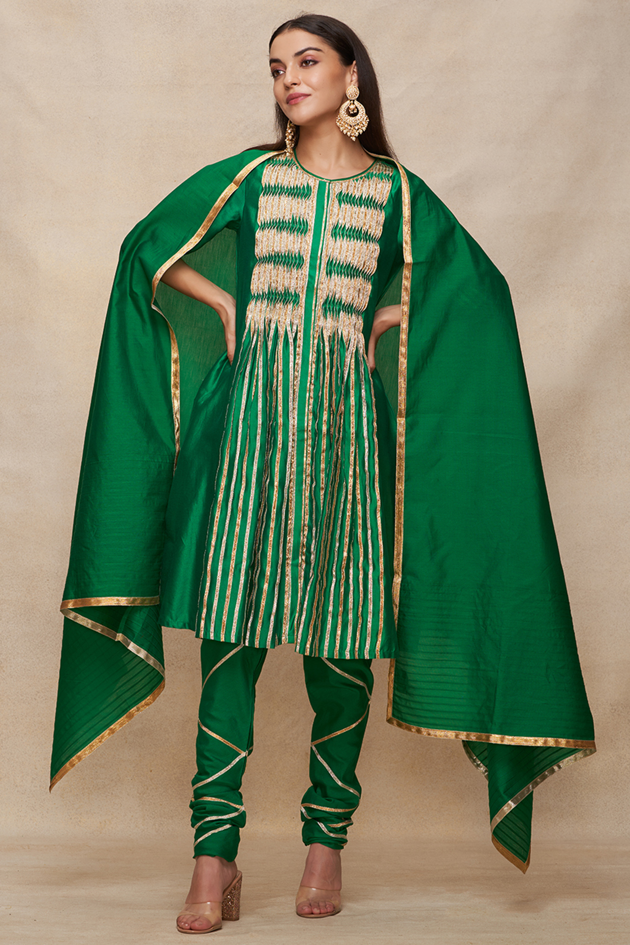Green Chanderi Gota Work Dupatta by Gulabo By Abu Sandeep at Pernia's Pop Up Shop