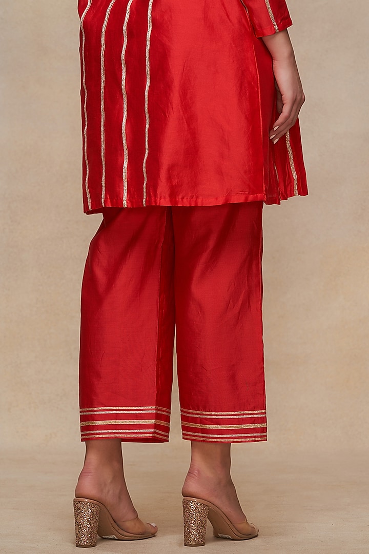 Red Chanderi Gota Work Straight Pants by Gulabo By Abu Sandeep at Pernia's Pop Up Shop