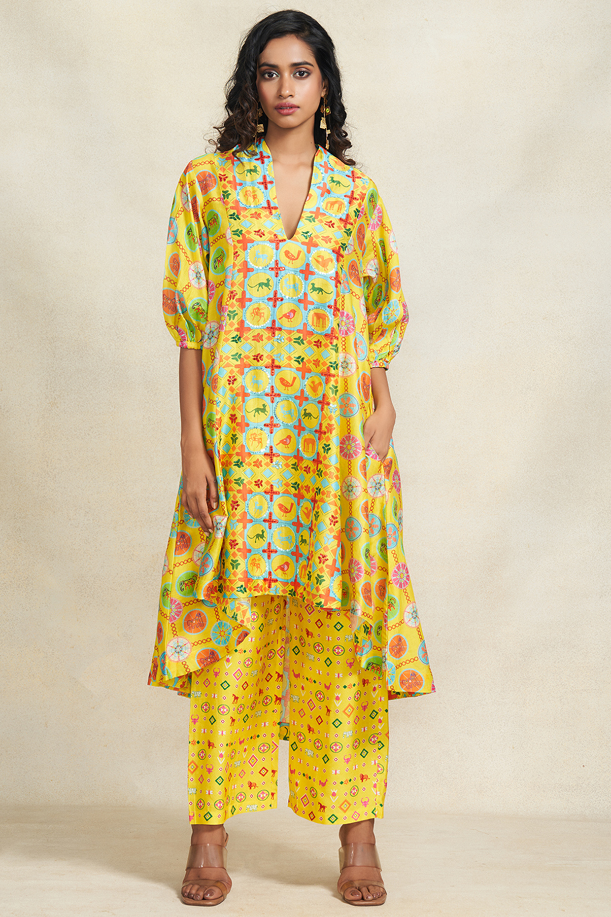 Yellow Chanderi Sequins Embroidered Tunic by Gulabo By Abu Sandeep