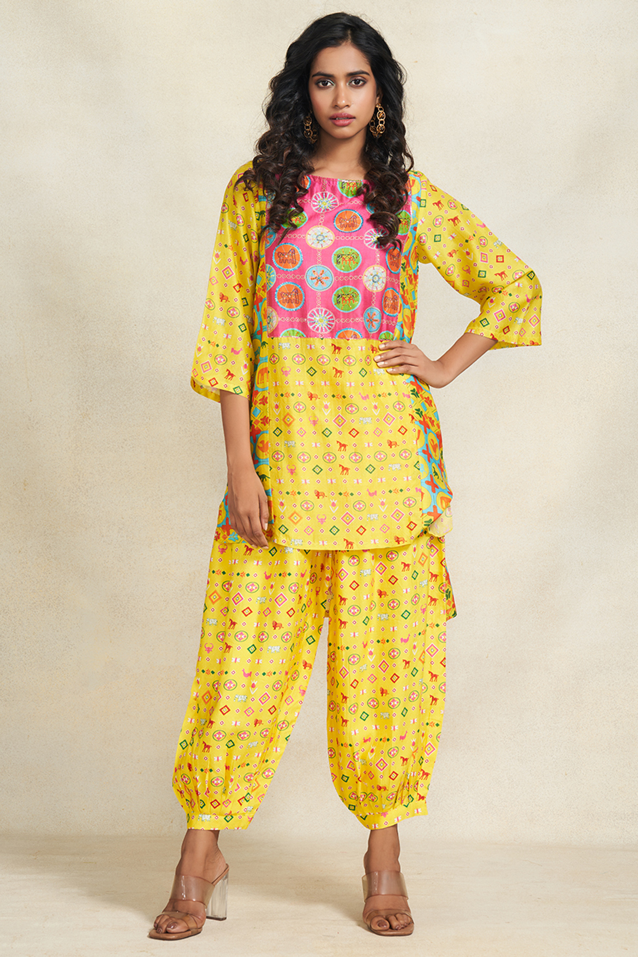 Yellow Chanderi Sequins Embroidered Kurta by Gulabo By Abu Sandeep at Pernia's Pop Up Shop