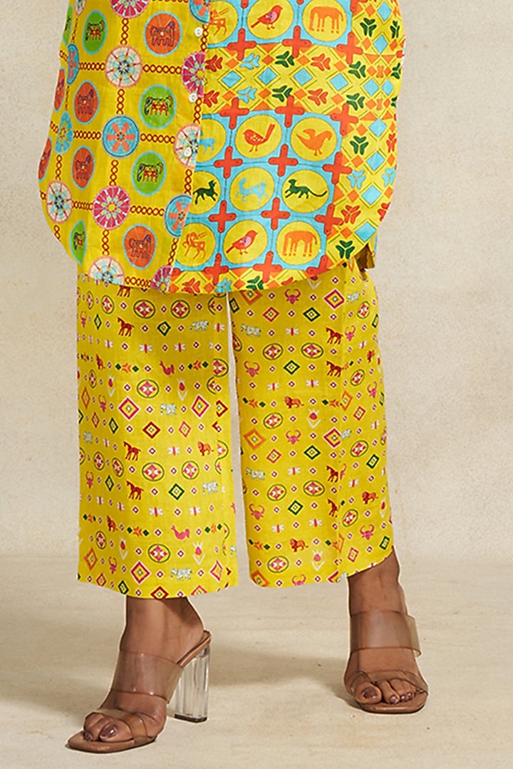 Yellow Chanderi Gota Work Straight Pants by Gulabo By Abu Sandeep at Pernia's Pop Up Shop