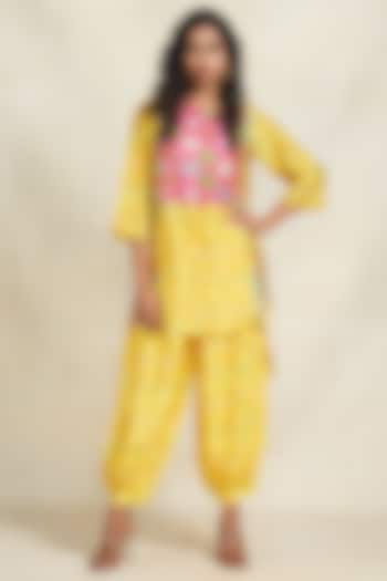 Yellow Chanderi Digital Printed Salwar Pants by Gulabo By Abu Sandeep