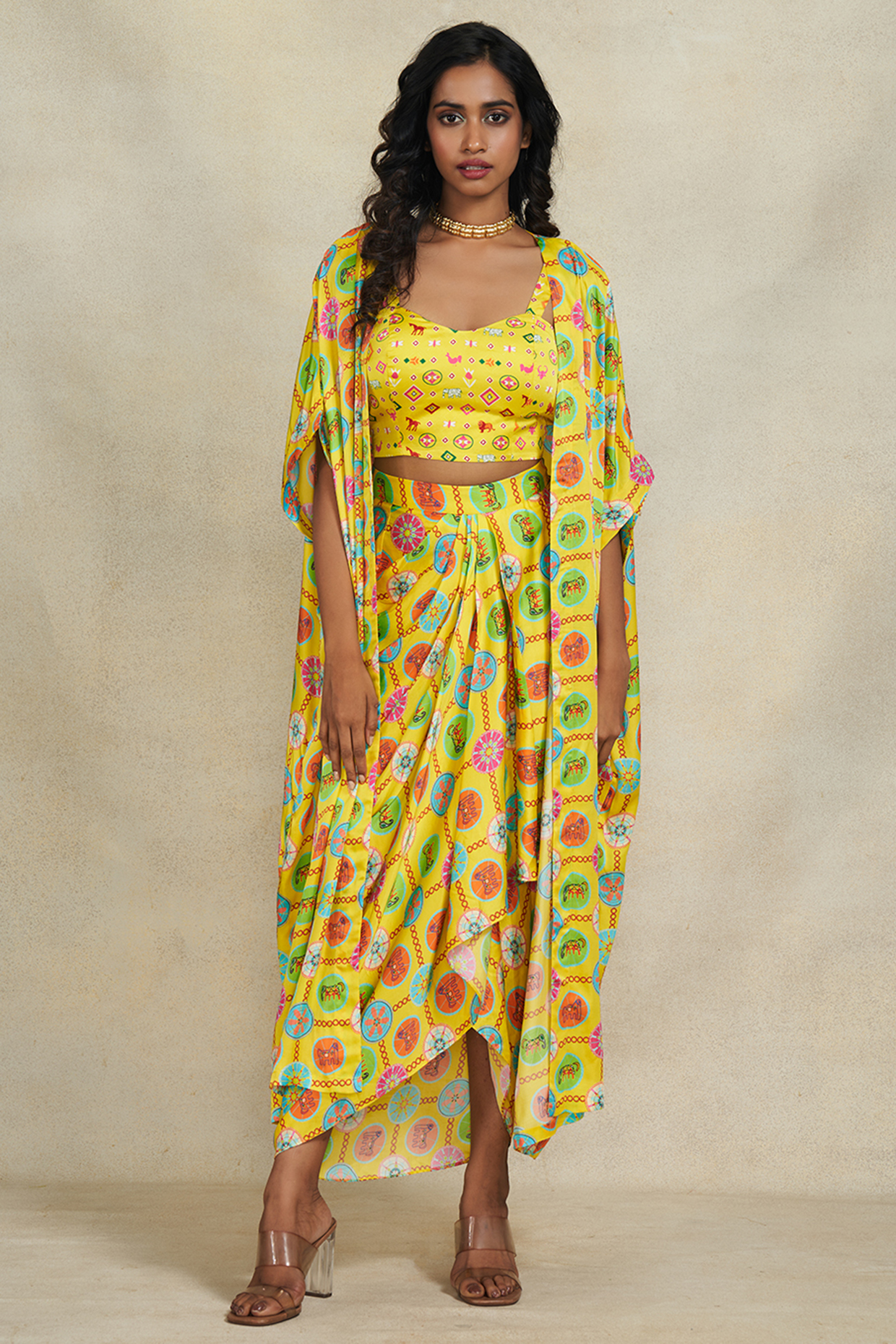 Yellow Modal Satin Digital Printed Overlay by Gulabo By Abu Sandeep at Pernia's Pop Up Shop