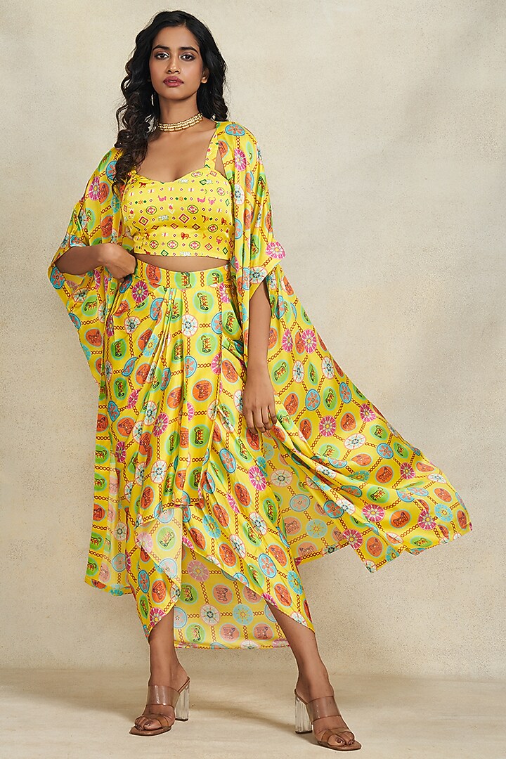 Yellow Modal Satin Digital Printed Overlay by Gulabo By Abu Sandeep at Pernia's Pop Up Shop