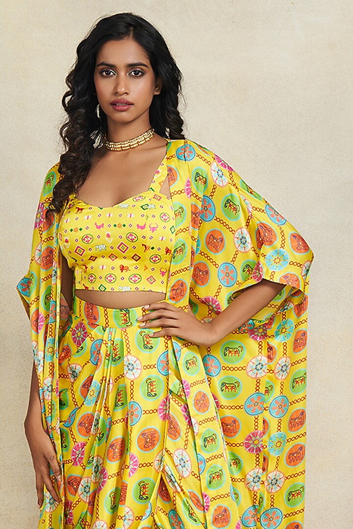 Yellow Modal Satin Digital Printed Overlay by Gulabo By Abu Sandeep at Pernia's Pop Up Shop