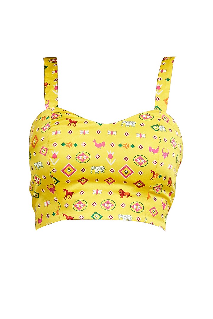 Yellow Modal Satin Digital Printed Strappy Blouse by Gulabo By Abu Sandeep at Pernia's Pop Up Shop