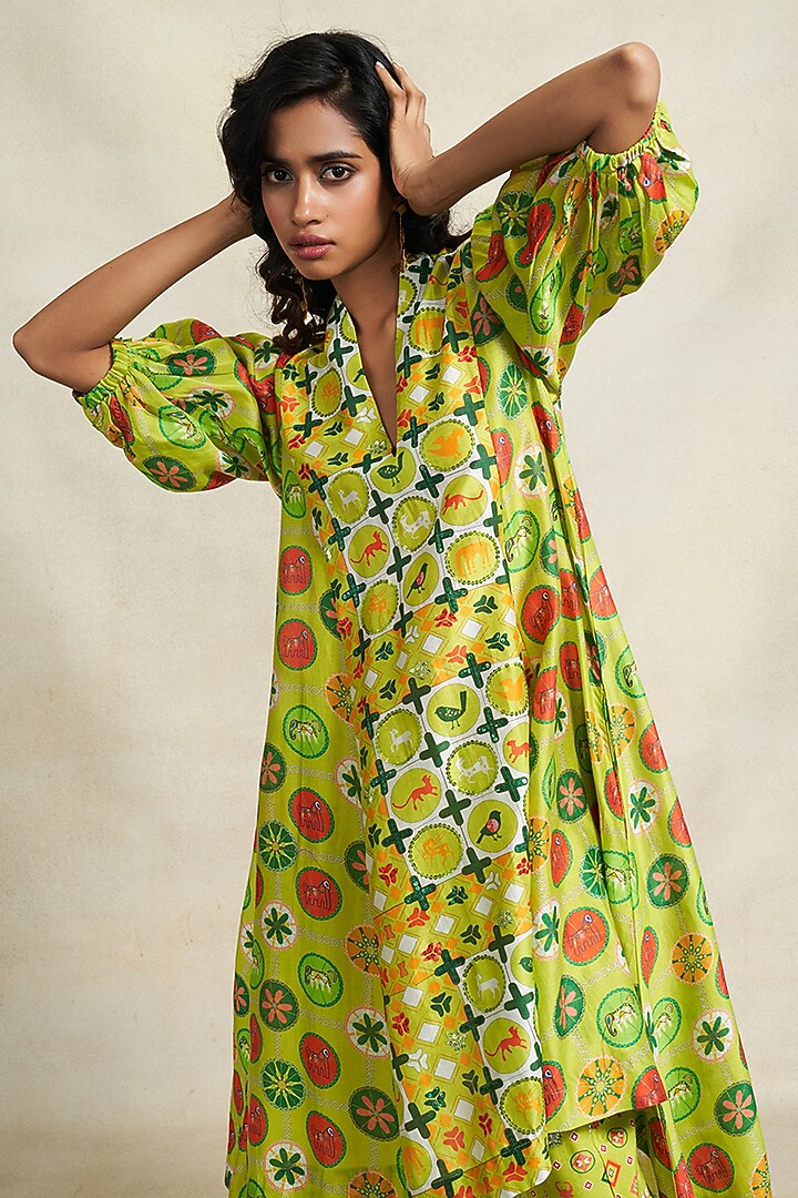 Green Chanderi Sequins Embroidered Tunic by Gulabo By Abu Sandeep at Pernia's Pop Up Shop