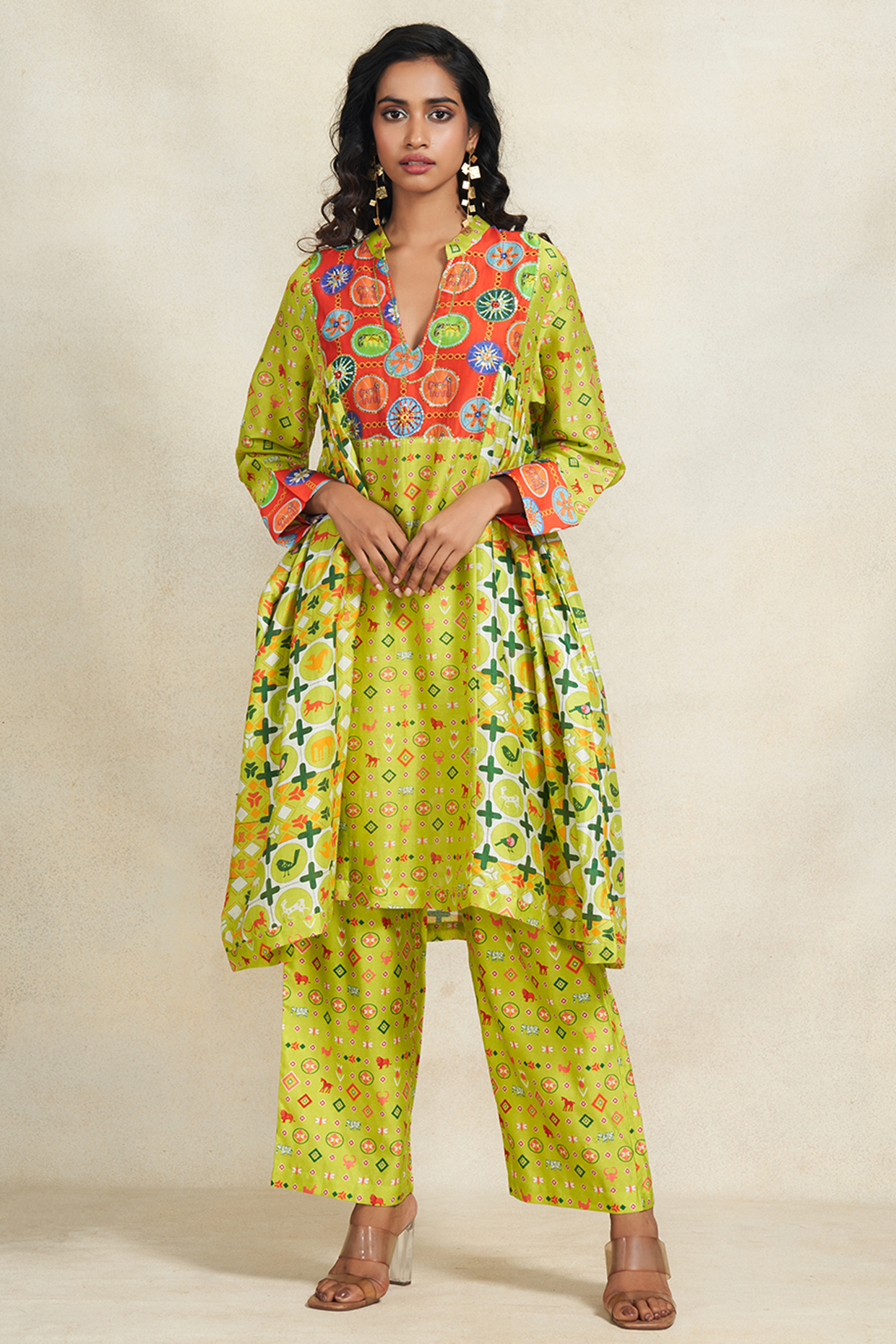 Green Chanderi Sequins Embroidered Gathered Kurta by Gulabo By Abu Sandeep at Pernia's Pop Up Shop