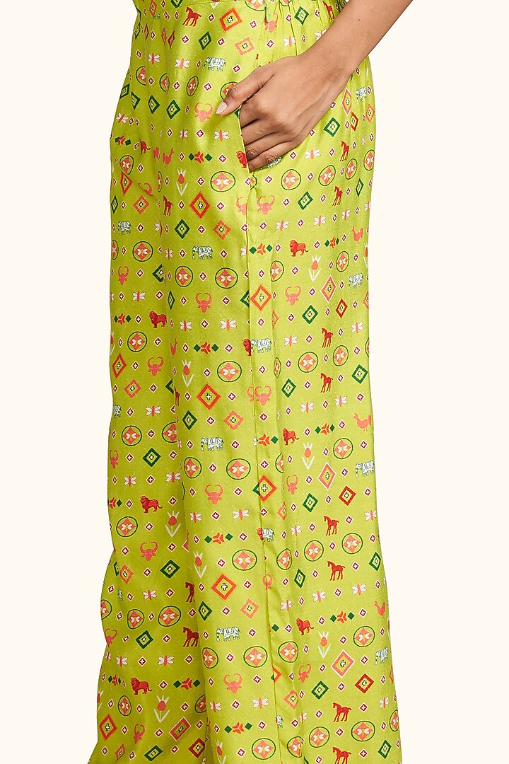 Green Chanderi Gota Work Straight Pants by Gulabo By Abu Sandeep at Pernia's Pop Up Shop