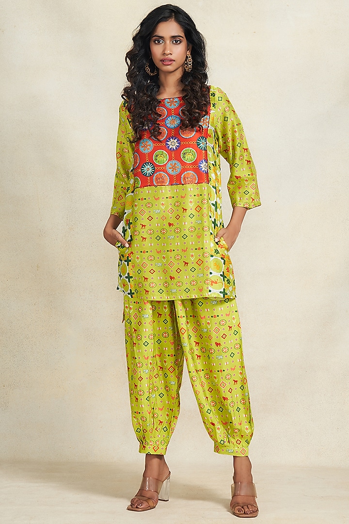 Green Chanderi Digital Printed Salwar Pants by Gulabo By Abu Sandeep