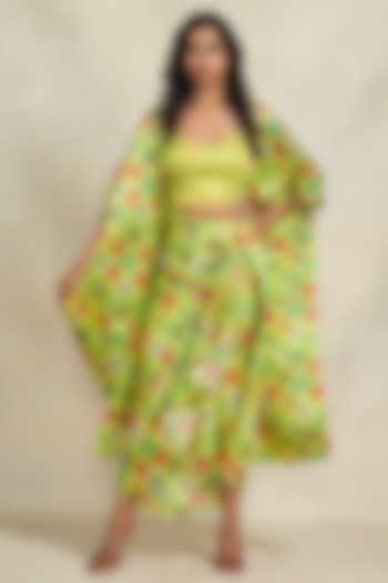 Green Modal Satin Digital Printed Overlay by Gulabo By Abu Sandeep at Pernia's Pop Up Shop