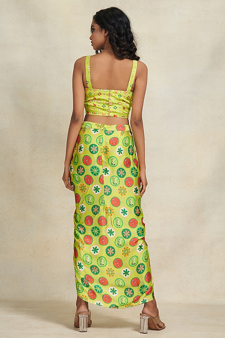 Green Modal Satin Digital Printed Strappy Blouse by Gulabo By Abu Sandeep at Pernia's Pop Up Shop