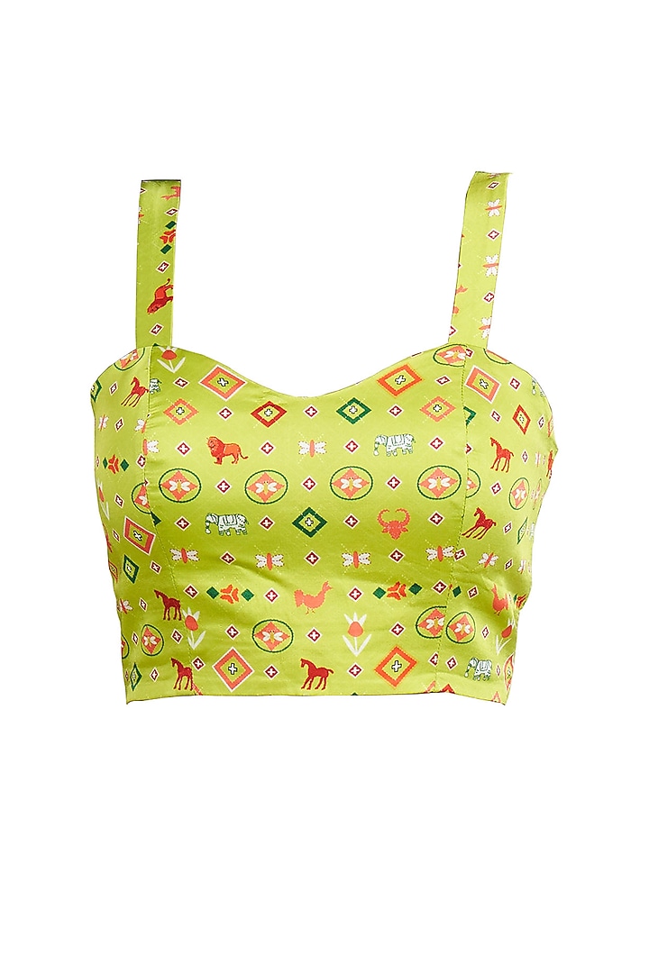 Green Modal Satin Digital Printed Strappy Blouse by Gulabo By Abu Sandeep at Pernia's Pop Up Shop