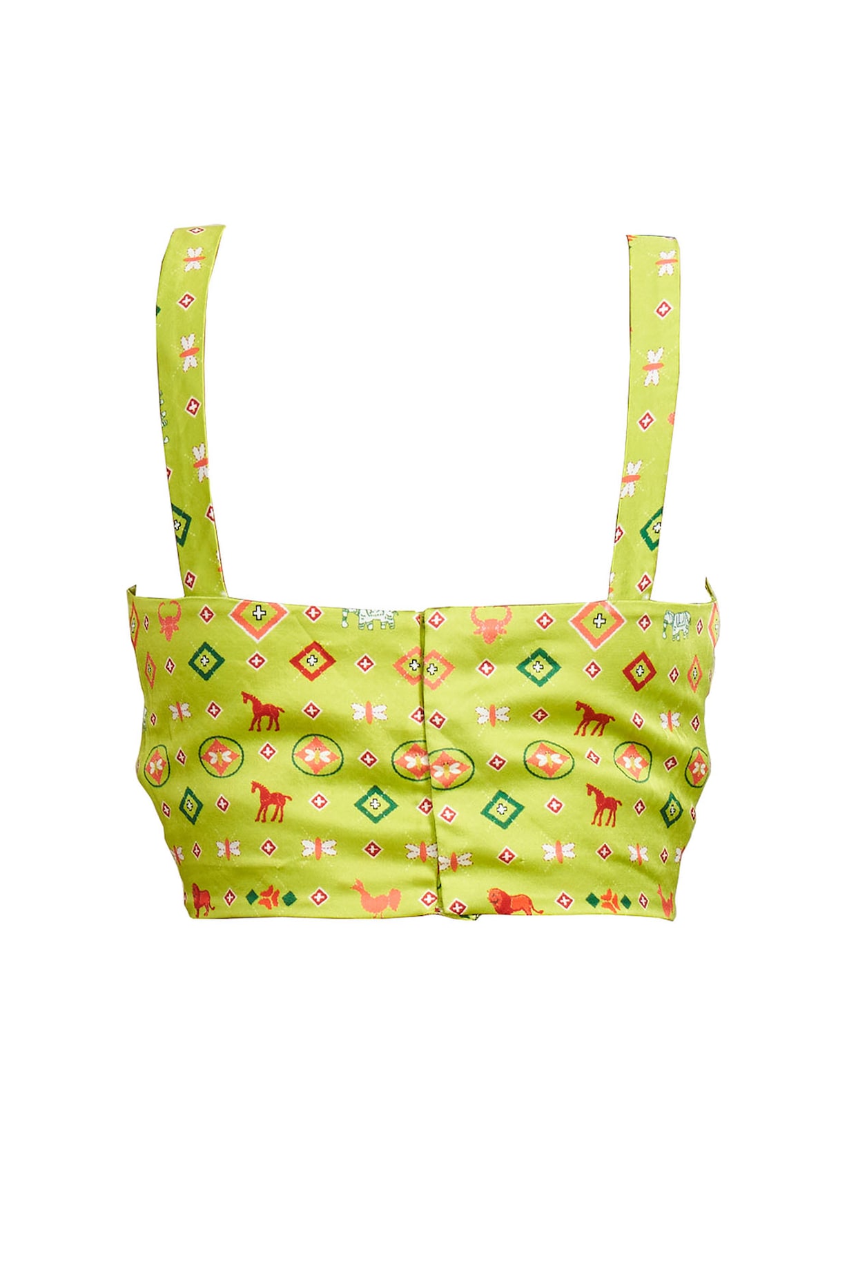 Green Modal Satin Digital Printed Strappy Blouse by Gulabo By Abu Sandeep  at Pernia's Pop Up Shop