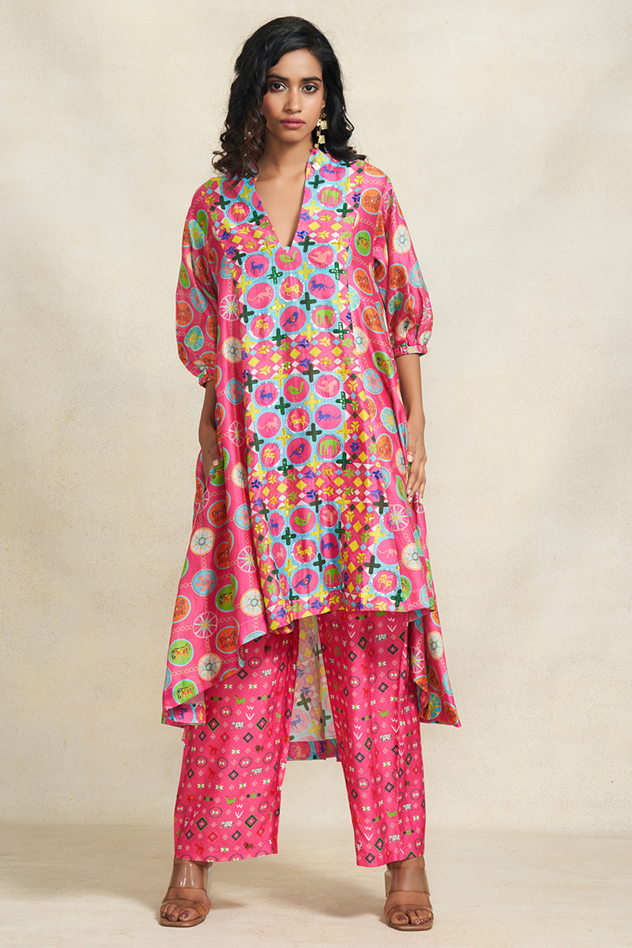Pink Chanderi Sequins Embroidered Tunic by Gulabo By Abu Sandeep at Pernia's Pop Up Shop
