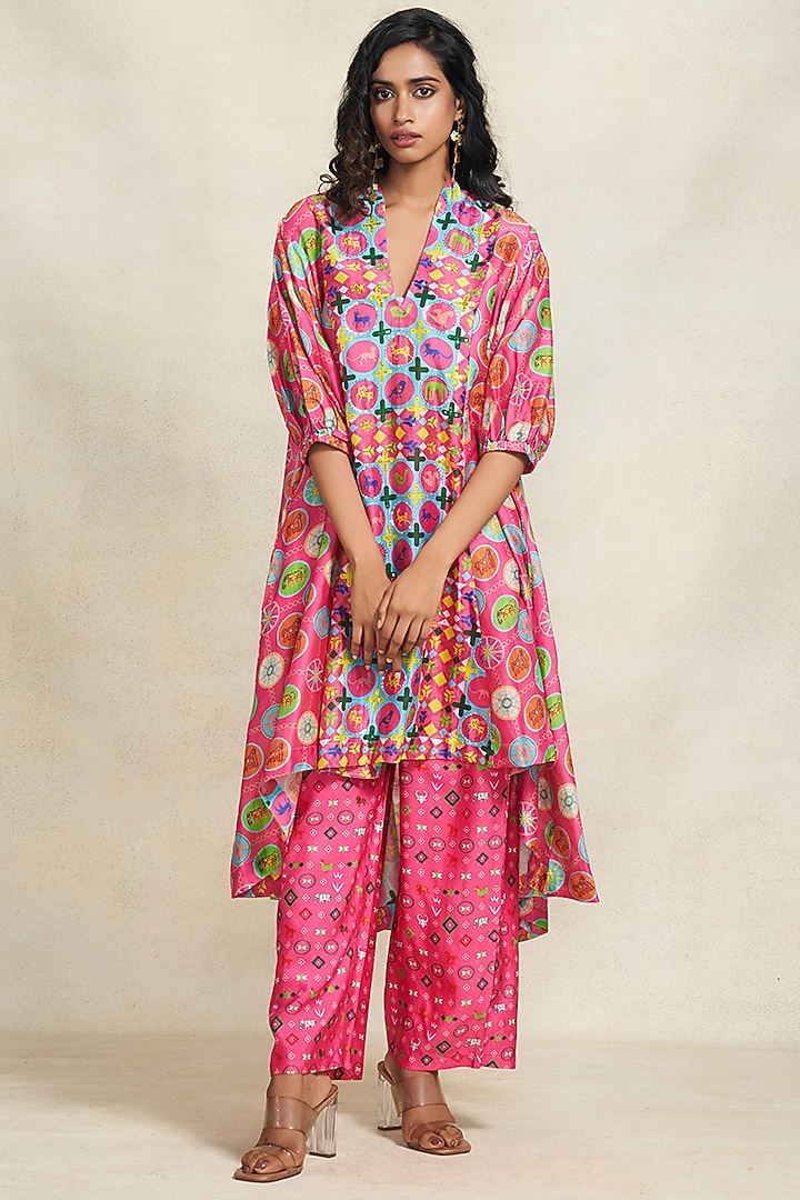 Pink Chanderi Sequins Embroidered Tunic by Gulabo By Abu Sandeep at Pernia's Pop Up Shop