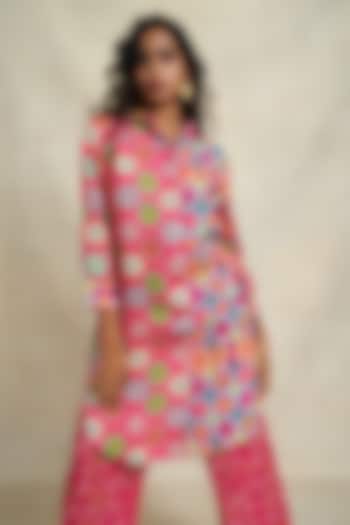Pink Linen Sequins Work Shirt by Gulabo By Abu Sandeep at Pernia's Pop Up Shop