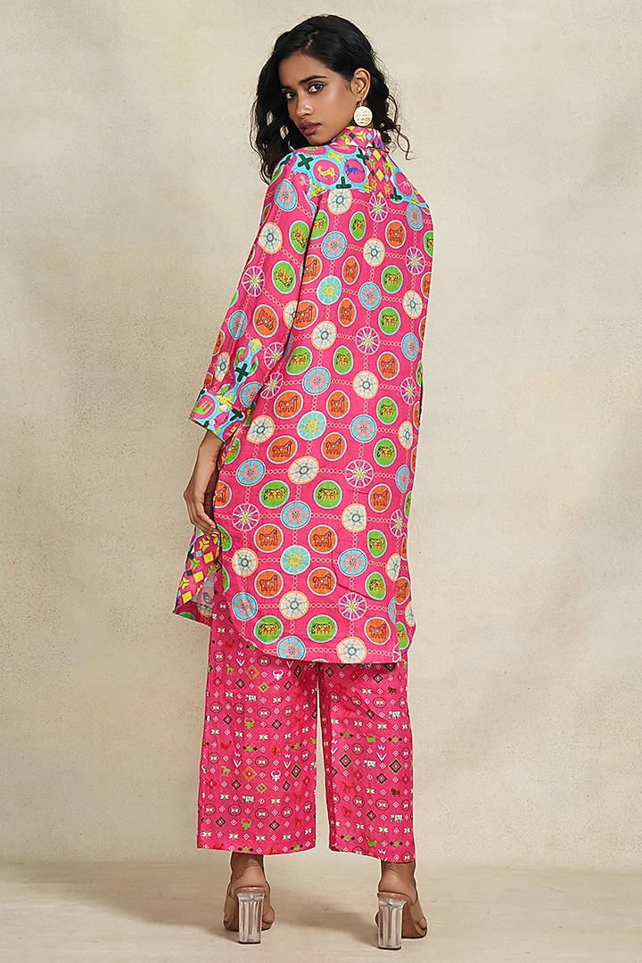 Pink Linen Sequins Work Shirt by Gulabo By Abu Sandeep at Pernia's Pop Up Shop