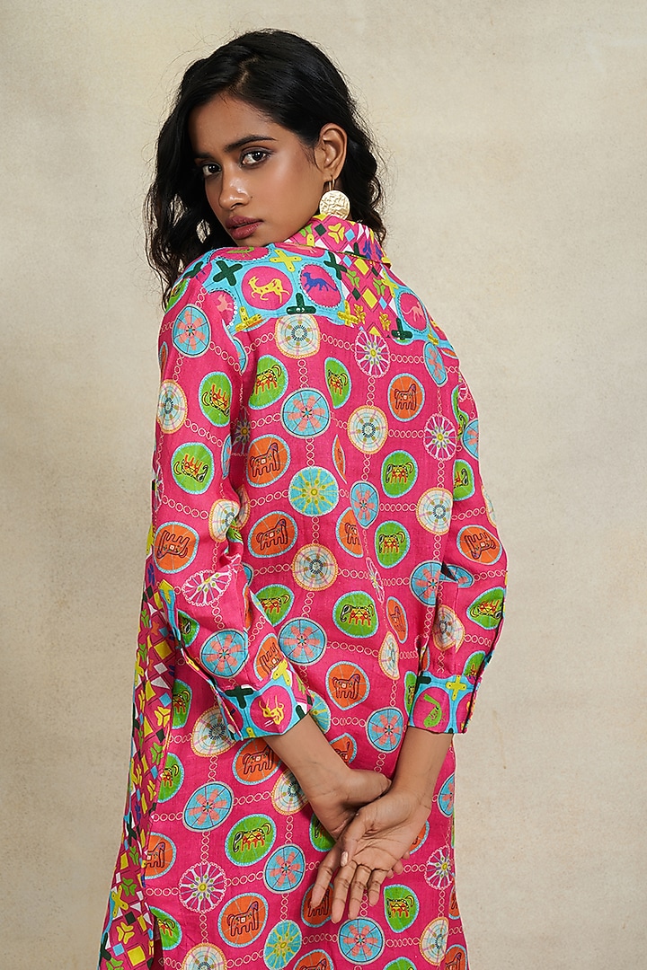 Pink Linen Sequins Work Shirt by Gulabo By Abu Sandeep at Pernia's Pop Up Shop