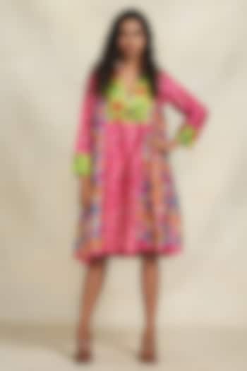 Pink Chanderi Sequins Embroidered Gathered Kurta by Gulabo By Abu Sandeep at Pernia's Pop Up Shop