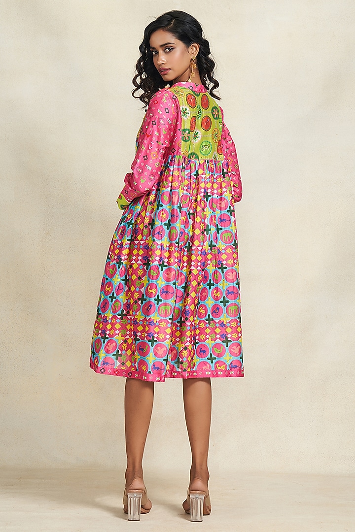 Pink Chanderi Sequins Embroidered Gathered Kurta by Gulabo By Abu Sandeep at Pernia's Pop Up Shop