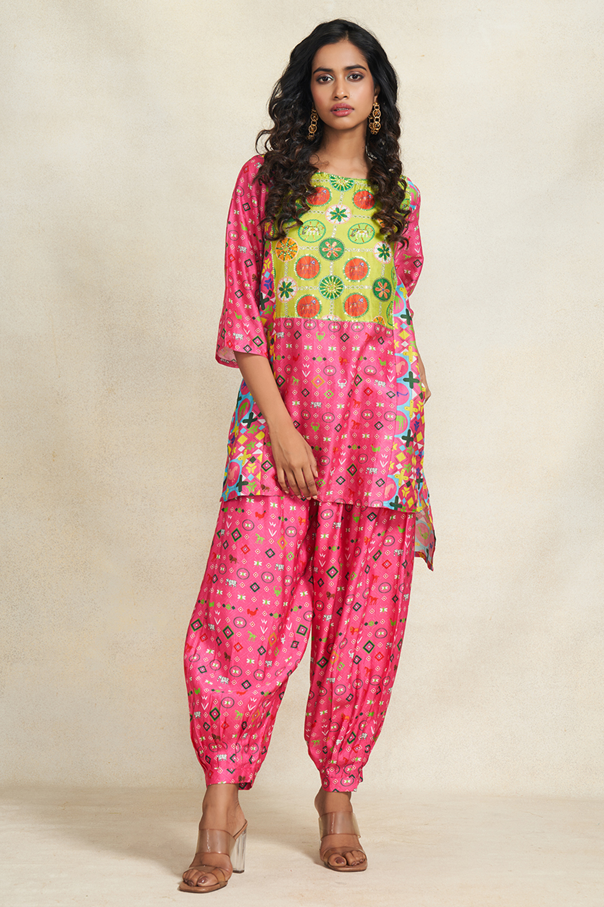Pink Chanderi Sequins Embroidered Kurta by Gulabo By Abu Sandeep at Pernia's Pop Up Shop