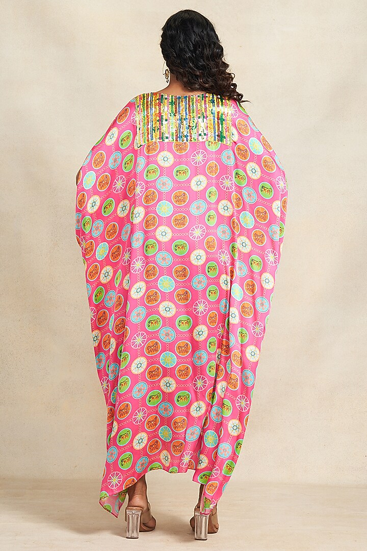 Pink Modal Satin Sequins Embroidered Kaftan by Gulabo By Abu Sandeep at Pernia's Pop Up Shop