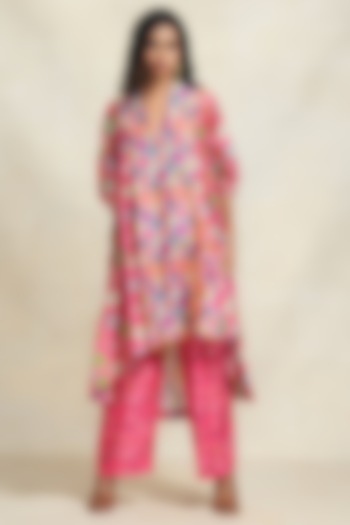 Pink Chanderi Gota Work Straight Pants by Gulabo By Abu Sandeep