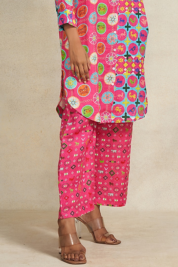 Pink Linen Digital Printed Pants by Gulabo By Abu Sandeep at Pernia's Pop Up Shop
