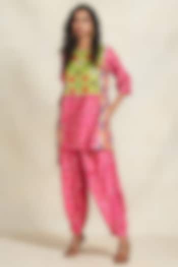 Pink Chanderi Digital Printed Salwar Pants by Gulabo By Abu Sandeep