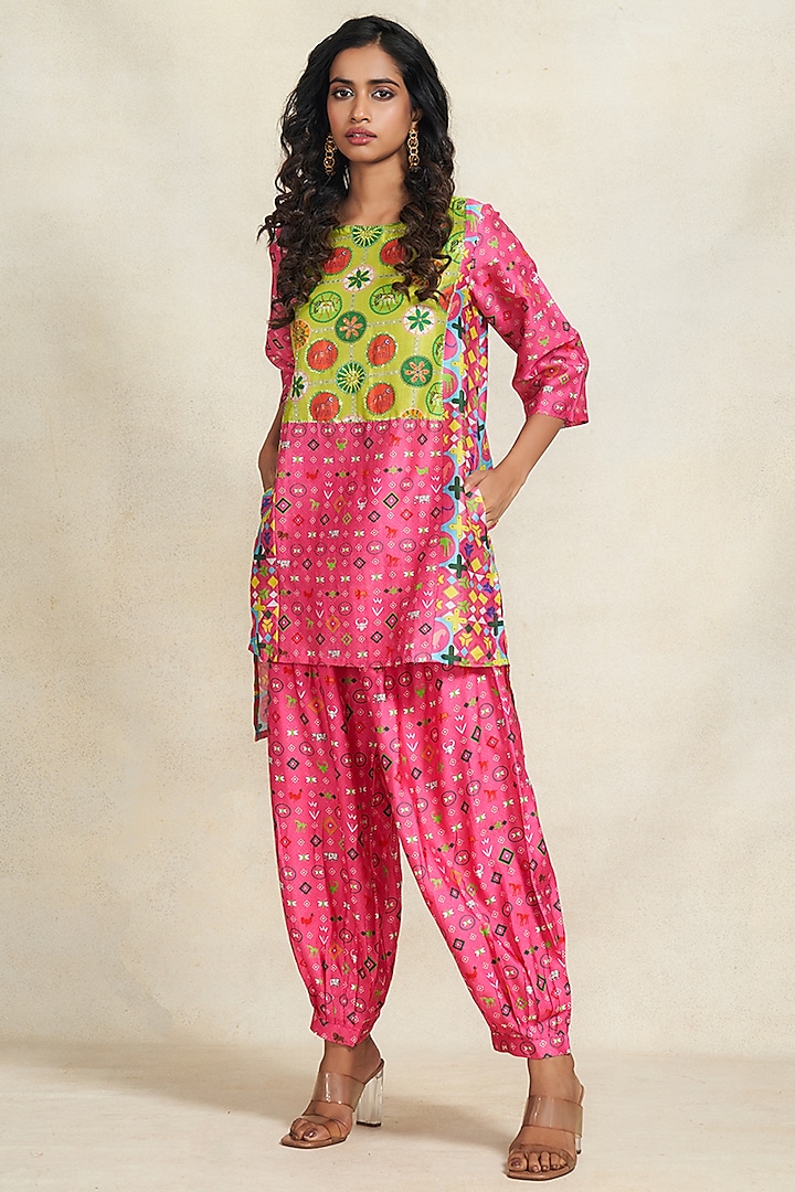 Pink Chanderi Digital Printed Salwar Pants by Gulabo By Abu Sandeep