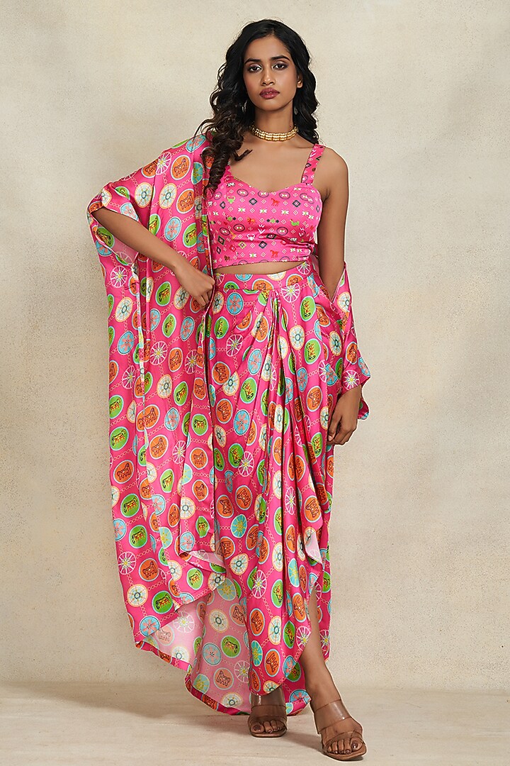 Pink Modal Satin Digital Printed Overlay by Gulabo By Abu Sandeep at Pernia's Pop Up Shop