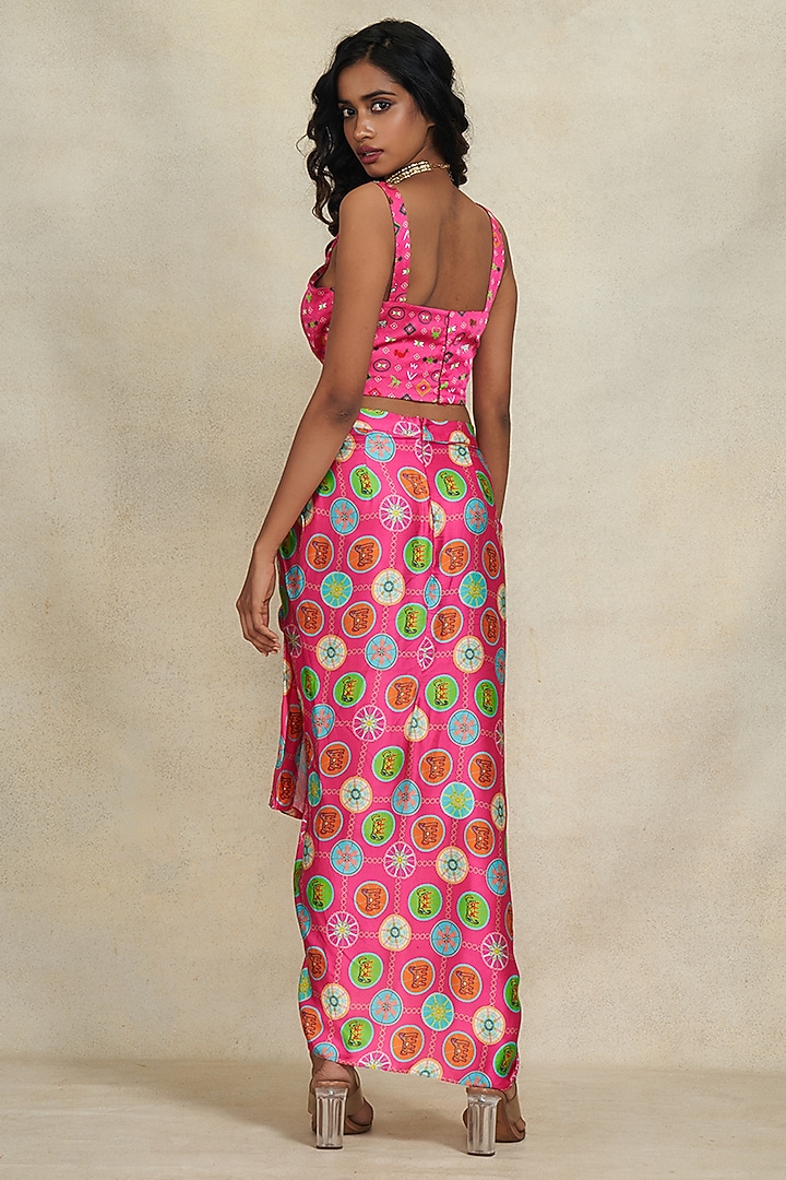 Pink Modal Satin Digital Printed Strappy Blouse by Gulabo By Abu Sandeep at Pernia's Pop Up Shop