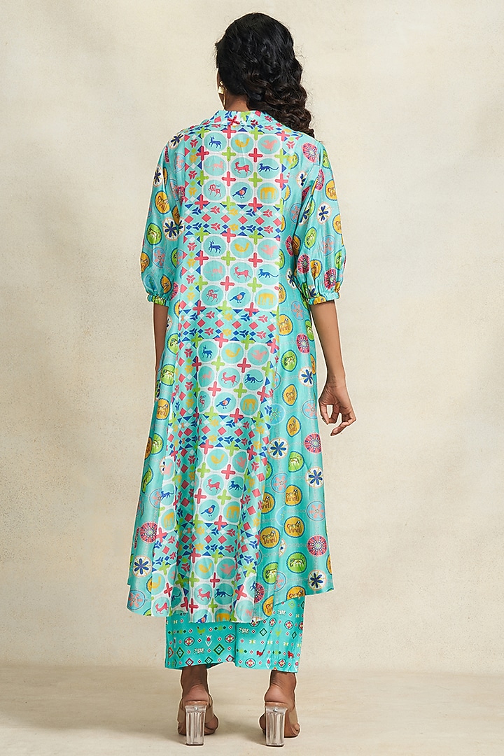 Turquoise Chanderi Sequins Embroidered Tunic by Gulabo By Abu Sandeep at Pernia's Pop Up Shop