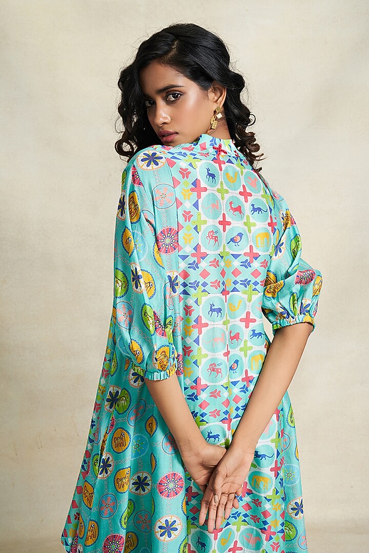 Turquoise Chanderi Sequins Embroidered Tunic by Gulabo By Abu Sandeep at Pernia's Pop Up Shop