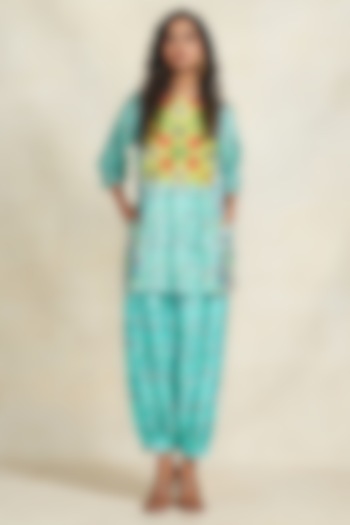 Turquoise Chanderi Sequins Embroidered Kurta by Gulabo By Abu Sandeep