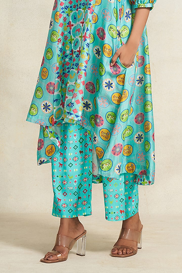 Turquoise Chanderi Gota Work Straight Pants by Gulabo By Abu Sandeep at Pernia's Pop Up Shop