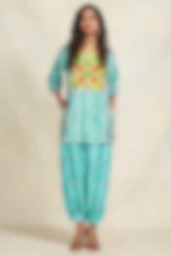 Turquoise Chanderi Digital Printed Salwar Pants by Gulabo By Abu Sandeep