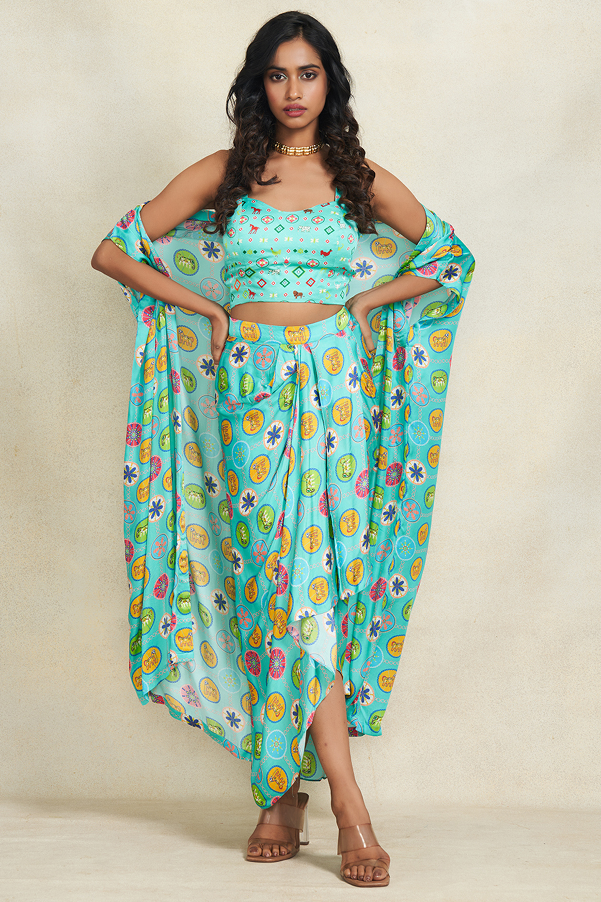 Turquoise Modal Satin Digital Printed Overlay by Gulabo By Abu Sandeep at Pernia's Pop Up Shop