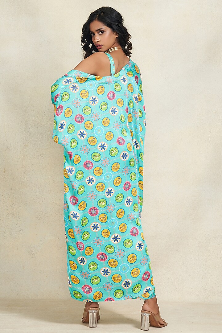 Turquoise Modal Satin Digital Printed Overlay by Gulabo By Abu Sandeep at Pernia's Pop Up Shop