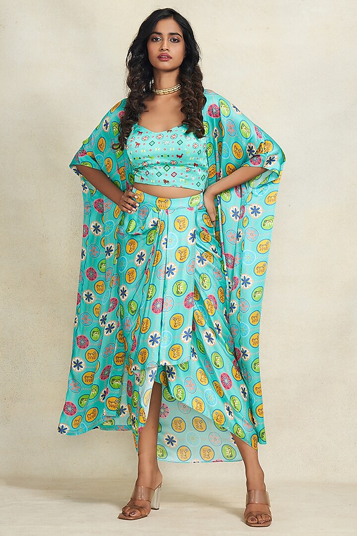 Turquoise Modal Satin Digital Printed Overlay by Gulabo By Abu Sandeep at Pernia's Pop Up Shop