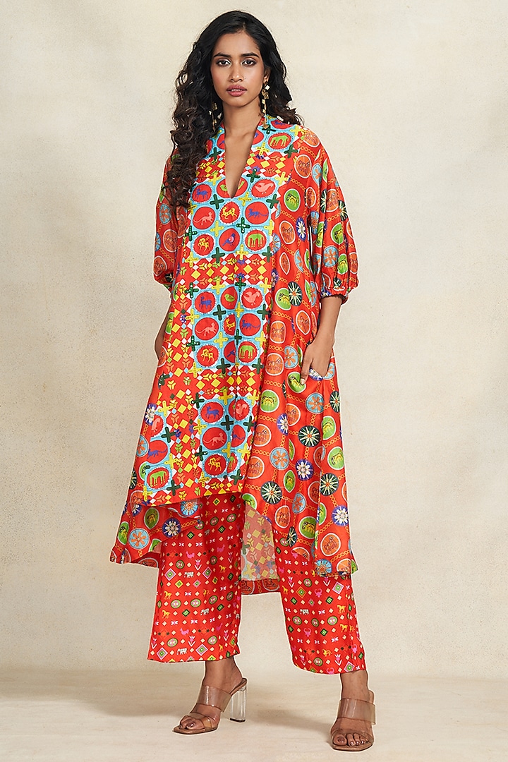 Red Chanderi Sequins Embroidered Tunic by Gulabo By Abu Sandeep at Pernia's Pop Up Shop