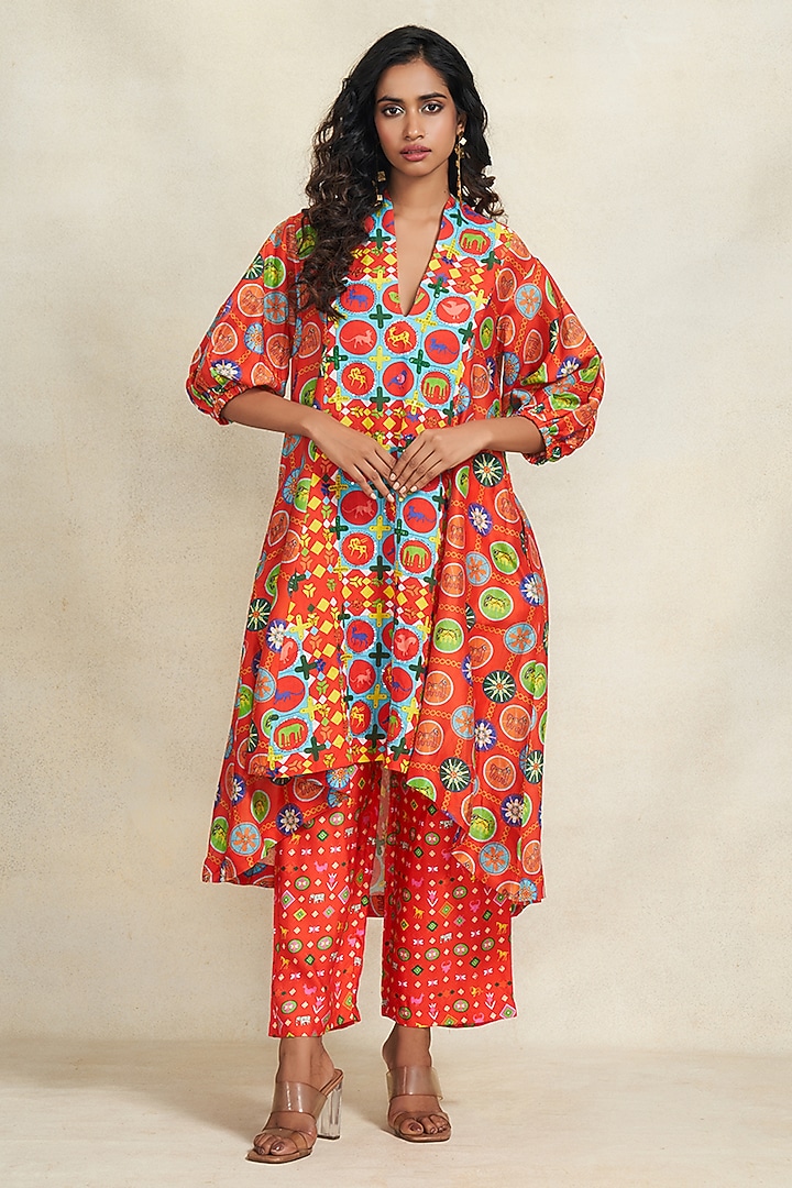 Red Chanderi Sequins Embroidered Tunic by Gulabo By Abu Sandeep at Pernia's Pop Up Shop